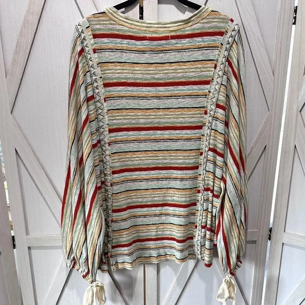 Free People We The Free Striped Balloon Sleeve Top - Picture 2 of 5